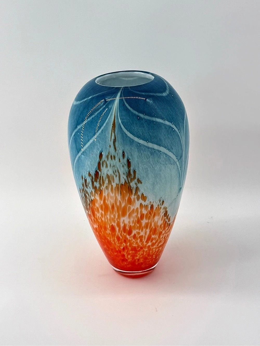 Handblown Blue & Orange Glass Art Vase